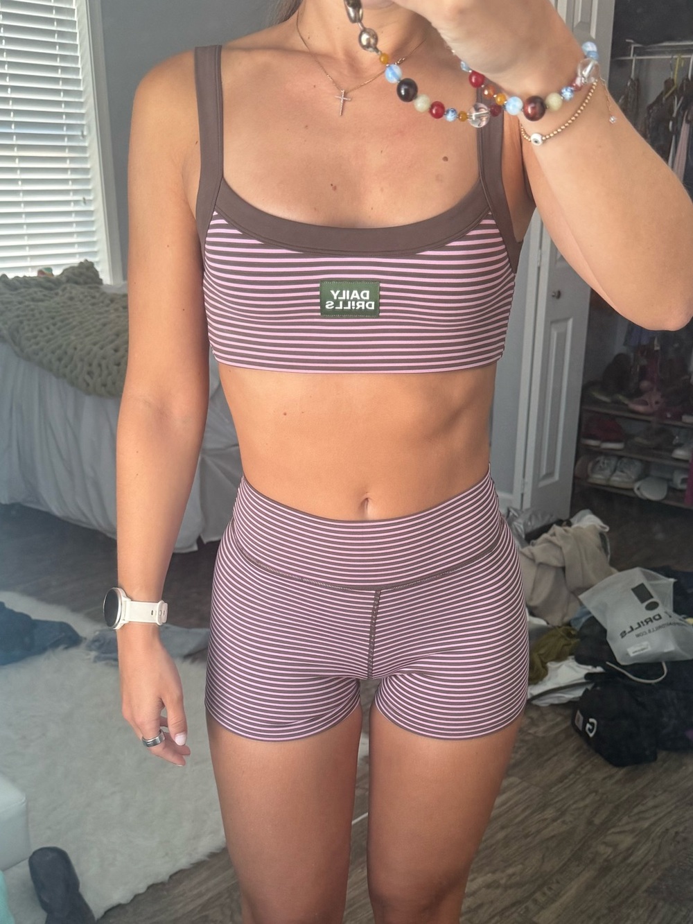 Daily Drills Pink Striped High-Rise Bike Shorts